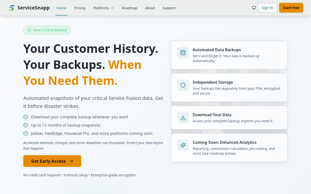 ServiceSnapp — field-service data backup platform
