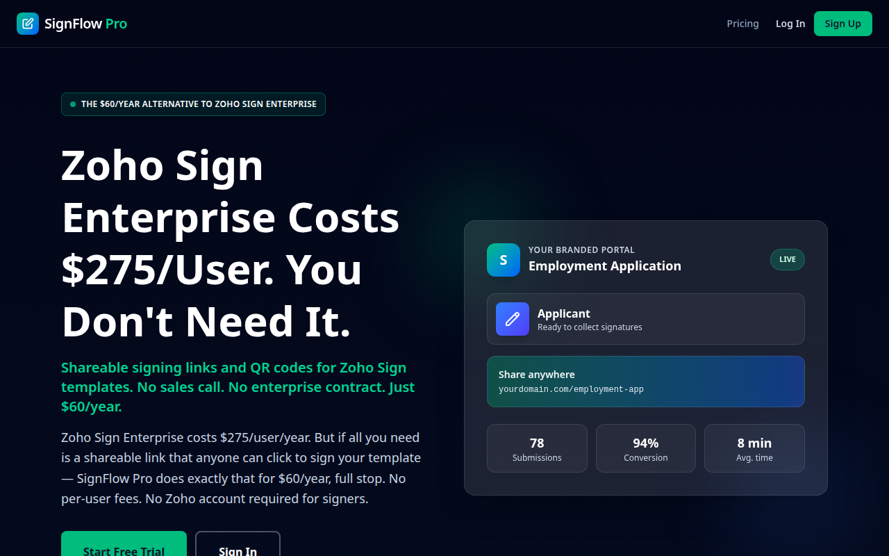 SignFlow — shareable signing links for Zoho Sign